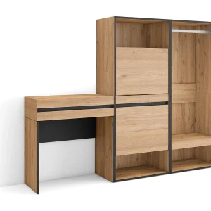Consoletafel, haltafel, 190x35x145cm, Voor hal en entree, Schoenenkast, Open Kledingkast, Eiken