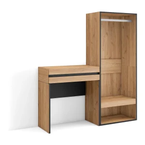 Consoletafel, haltafel, 130x35x145cm, Voor hal en entree, Open Kledingkast, Eiken