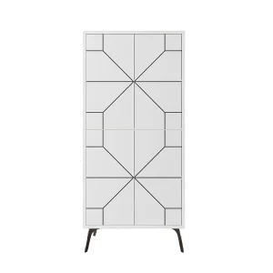 Buffet hoog 4 witte deuren met zwarte decoraties H136 cm – Dune Buffet hoog 4 witte deuren met zwarte decoraties H136 cm – Dune