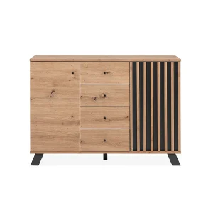 Buffet 2 deuren en 4 laden eikenhouten decor L118 cm – LUBLIN