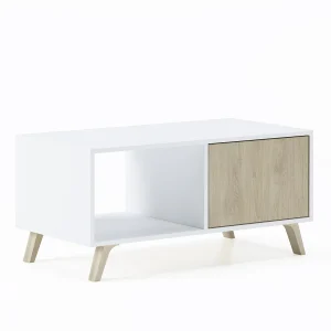 Central Low Table, Windmodel, 91,5x50x45cm, Woonkamer, hal, kantoor, Wit en eiken, Moderne stijl Central Low Table, Windmodel, 91,5x50x45cm, Woonkamer, hal, kantoor, Wit en eiken, Moderne stijl