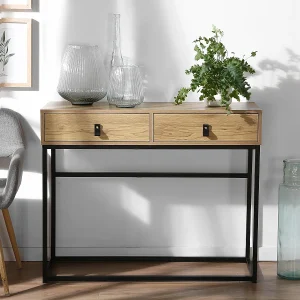 Console met 2 Lades en Eikenhouten Metalen Poten – JILL Console met 2 Lades en Eikenhouten Metalen Poten – JILL