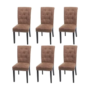 Chesterfield II eetkamerstoel (set van 6),  stof/textiel bruin, donkere poten