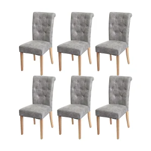 Chesterfield II eetkamerstoel (set van 6),  stof/textiel lichtgrijs, lichte poten