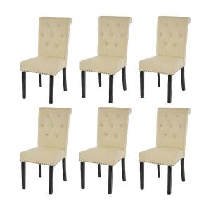 Chesterfield II eetkamerstoel (set van 6),  kunstleer, crème, donkere poten