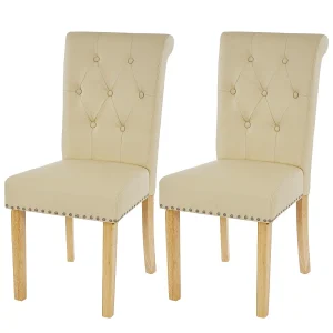 Chesterfield II eetkamerstoel (set van 2),  Kunstleer, Crème, Lichte Poten