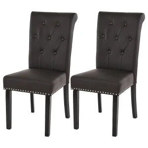 Chesterfield II eetkamerstoel (set van 2),  kunstleer, koffie, donkere poten