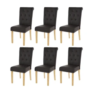 Chesterfield II eetkamerstoel (set van 6),  kunstleer, koffie, lichtgekleurde poten