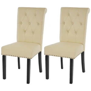 Chesterfield II eetkamerstoel (set van 2),  kunstleer, crème, donkere poten