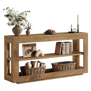 Consoletafel van 160 cm, haltafel in landelijke stijl met opbergplank met 3 niveaus voor de hal. Consoletafel van 160 cm, haltafel in landelijke stijl met opbergplank met 3 niveaus voor de hal.