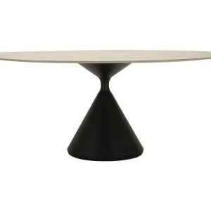 Crème en zwart houten en metalen eettafel Crème en zwart houten en metalen eettafel