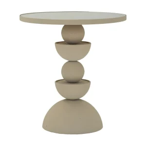 Crèmekleurige metalen salontafel met spiegel, ø 40,5×42 cm Crèmekleurige metalen salontafel met spiegel, ø 40,5×42 cm