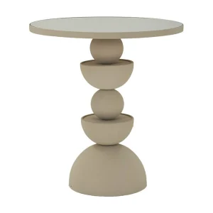 Crèmekleurige metalen salontafel met spiegel, ø 45×49,5 cm Crèmekleurige metalen salontafel met spiegel, ø 45×49,5 cm