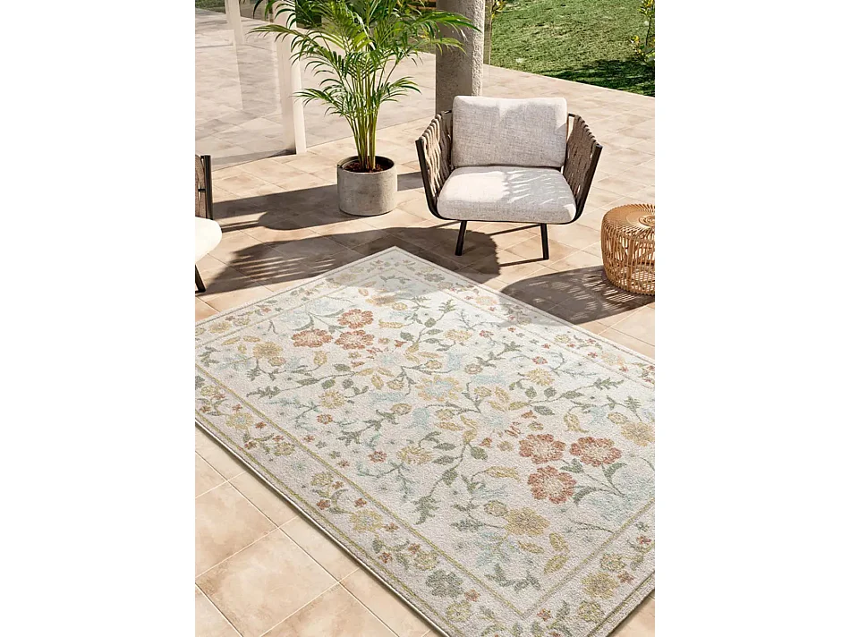 Buitentapijt - bloemmotieven - beige / veelkleurig - 80x150 cm - SAMARA