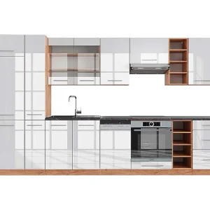 Complete keukeneenheid wit hoogglans/goud power eiken 355x60x81.6 fame-line Complete keukeneenheid wit hoogglans/goud power eiken 355x60x81.6 fame-line
