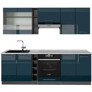 Complete keukeneenheid donkerblauw hoogglans/antraciet 235x60x81.6 fame-line Complete keukeneenheid donkerblauw hoogglans/antraciet 235x60x81.6 fame-line