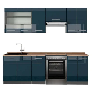 Complete keukeneenheid donkerblauw hoogglans/antraciet 240x60x81.6 fame-line Complete keukeneenheid donkerblauw hoogglans/antraciet 240x60x81.6 fame-line