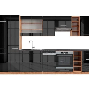 Complete keukeneenheid antraciet hoogglans/goud eiken 355x60x81.6 fame-line Complete keukeneenheid antraciet hoogglans/goud eiken 355x60x81.6 fame-line