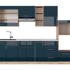 Complete keukeneenheid donkerblauw hoogglans/gouden eik 280x60x81.6 fame-line Complete keukeneenheid donkerblauw hoogglans/gouden eik 280x60x81.6 fame-line
