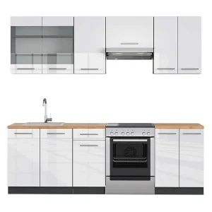 Complete keukeneenheid wit hoogglans/antraciet 240x60x81.6 fame-line Complete keukeneenheid wit hoogglans/antraciet 240x60x81.6 fame-line