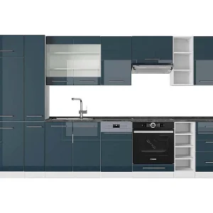 Complete keukeneenheid donkerblauw hoogglans/wit 355x60x81.6 fame-line Complete keukeneenheid donkerblauw hoogglans/wit 355x60x81.6 fame-line