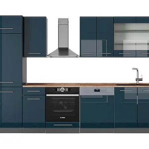 Complete keukeneenheid donkerblauw hoogglans/antraciet 300x60x81.6 fame-line Complete keukeneenheid donkerblauw hoogglans/antraciet 300x60x81.6 fame-line