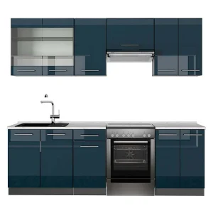 Complete keukeneenheid donkerblauw hoogglans/antraciet 240x60x81.6 fame-line Complete keukeneenheid donkerblauw hoogglans/antraciet 240x60x81.6 fame-line
