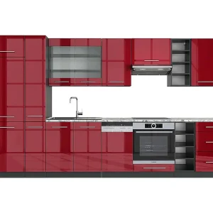 Complete keukeneenheid bordeaux hoogglans/antraciet 355x60x81.6 fame-line Complete keukeneenheid bordeaux hoogglans/antraciet 355x60x81.6 fame-line