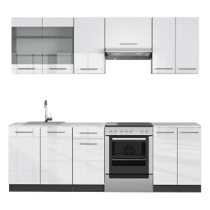 Complete keukeneenheid wit hoogglans/antraciet 240x60x81.6 fame-line Complete keukeneenheid wit hoogglans/antraciet 240x60x81.6 fame-line