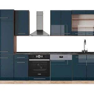Complete keukeneenheid donkerblauw hoogglans/gouden eik 300x60x81.6 fame-line Complete keukeneenheid donkerblauw hoogglans/gouden eik 300x60x81.6 fame-line