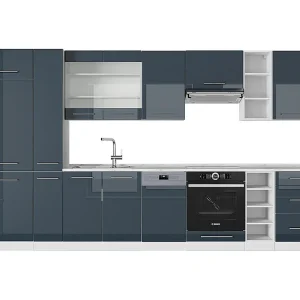 Complete keukeneenheid donkerblauw hoogglans/wit 355x60x81.6 fame-line Complete keukeneenheid donkerblauw hoogglans/wit 355x60x81.6 fame-line