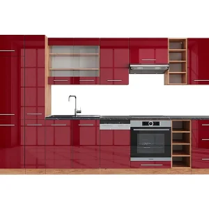 Complete keukeneenheid bordeaux hoogglans/gouden eik 355x60x81.6 fame-line