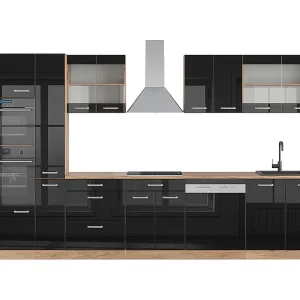 Complete keukeneenheid eiken hoogglans zwart/goud 350x60x81.6 r-line Complete keukeneenheid eiken hoogglans zwart/goud 350x60x81.6 r-line