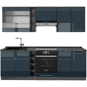 Complete keukeneenheid donkerblauw hoogglans/antraciet 235x60x81.6 fame-line Complete keukeneenheid donkerblauw hoogglans/antraciet 235x60x81.6 fame-line