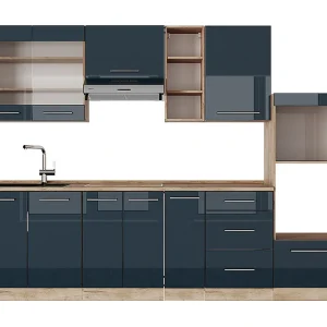 Complete keukeneenheid donkerblauw hoogglans/gouden eik 280x60x81.6 fame-line Complete keukeneenheid donkerblauw hoogglans/gouden eik 280x60x81.6 fame-line