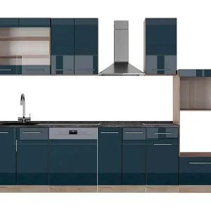 Complete keukeneenheid donkerblauw hoogglans/gouden eik 300x60x81.6 fame-line Complete keukeneenheid donkerblauw hoogglans/gouden eik 300x60x81.6 fame-line