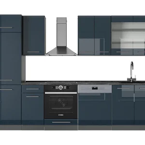 Complete keukeneenheid donkerblauw hoogglans/antraciet 300x60x81.6 fame-line Complete keukeneenheid donkerblauw hoogglans/antraciet 300x60x81.6 fame-line