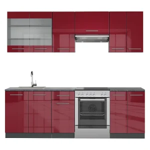 Complete keukeneenheid bordeaux hoogglans/antraciet 240x60x81.6 fame-line