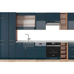 Complete keukeneenheid donkerblauw hoogglans/gouden eik 355x60x81.6 fame-line Complete keukeneenheid donkerblauw hoogglans/gouden eik 355x60x81.6 fame-line