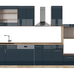 Complete keukeneenheid donkerblauw hoogglans/gouden eik 300x60x81.6 fame-line Complete keukeneenheid donkerblauw hoogglans/gouden eik 300x60x81.6 fame-line
