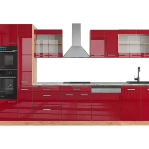 Complete keukeneenheid rood hoogglans/gouden eik 350x60x81.6 r-line Complete keukeneenheid rood hoogglans/gouden eik 350x60x81.6 r-line