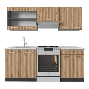Complete keukeneenheid artisanaal eiken/antraciet 200x60x81.6 r-line Complete keukeneenheid artisanaal eiken/antraciet 200x60x81.6 r-line