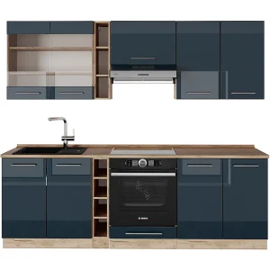 Complete keukeneenheid donkerblauw hoogglans/gouden eik 235x60x81.6 fame-line Complete keukeneenheid donkerblauw hoogglans/gouden eik 235x60x81.6 fame-line