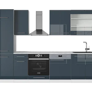 Complete keukeneenheid donkerblauw hoogglans/wit 300x60x81.6 fame-line Complete keukeneenheid donkerblauw hoogglans/wit 300x60x81.6 fame-line