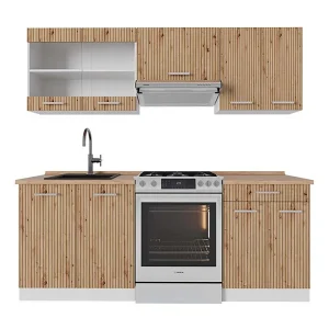 Complete keukeneenheid artisanaal eiken/wit 200x60x81.6 r-line Complete keukeneenheid artisanaal eiken/wit 200x60x81.6 r-line