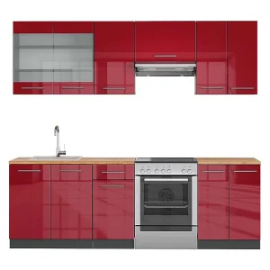 Complete keukeneenheid bordeauxrode hoogglans 240x60x81.6 fame-line Complete keukeneenheid bordeauxrode hoogglans 240x60x81.6 fame-line