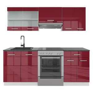 Complete keukeneenheid rood hoogglans/wit 200x46x81.6 r-line Complete keukeneenheid rood hoogglans/wit 200x46x81.6 r-line