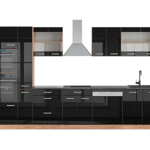 Complete keukeneenheid eiken hoogglans zwart/goud 350x60x81.6 r-line Complete keukeneenheid eiken hoogglans zwart/goud 350x60x81.6 r-line