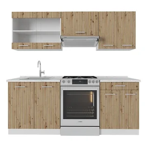 Complete keukeneenheid artisanaal eiken/wit 200x60x81.6 r-line Complete keukeneenheid artisanaal eiken/wit 200x60x81.6 r-line
