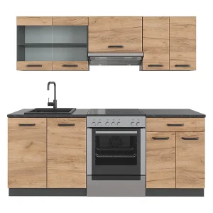 Complete keukeneenheid eik goud/antraciet 200x60x81.6 r-line